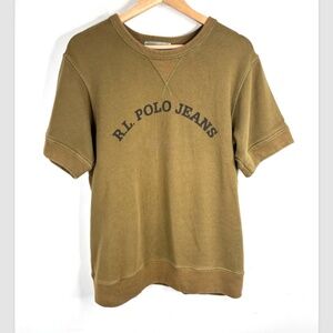 VTG 90s Polo Jeans Sweatshirt XL Short Sleeve Army Green Ralph Lauren Christmas